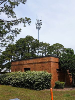 An overview of a monopole hosting Verizon, T-Mobile and public safety antennas.