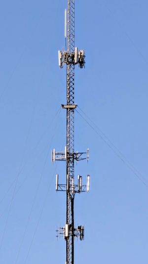 A closeup view of cellular antennas on a tower site off Old Pierce Road, between Summerdale and Fairhope in Baldwin County, Alabama.