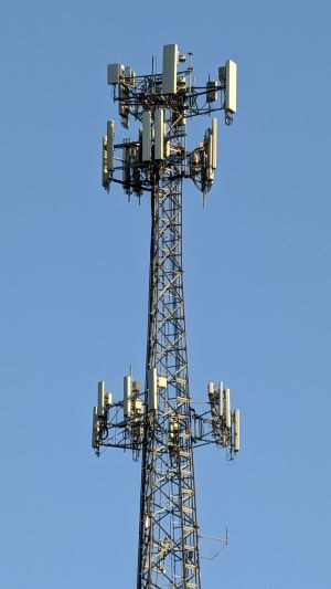 Self-supporting tower with multiple cellular racks shown.
