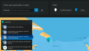 Shows a coverage checker with a point for a cell at Aberporth